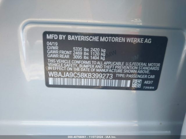 WBAJA9C58KB399273 BMW 530e Iperformance