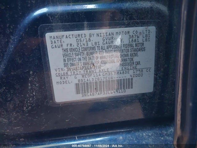 Nissan SENTRA SV 2018 3N1AB7AP3JL649110 Image 9