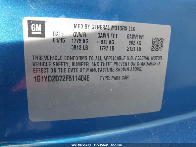 1G1YD2D72F5114046 Chevrolet CORVETTE STINGRAY