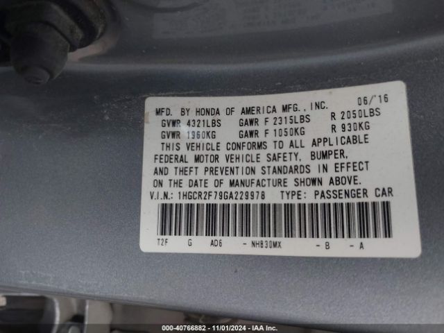 1HGCR2F79GA229978 Honda ACCORD EX
