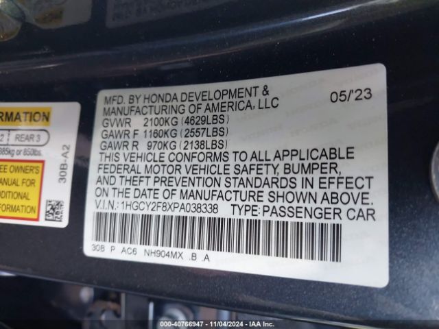 1HGCY2F8XPA038338 Honda Accord Hybrid Touring