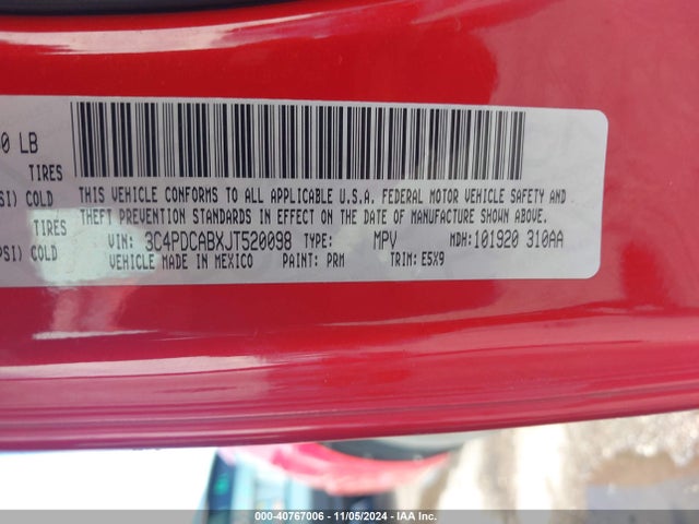 Dodge JOURNEY SE 2018 3C4PDCABXJT520098 Image 9