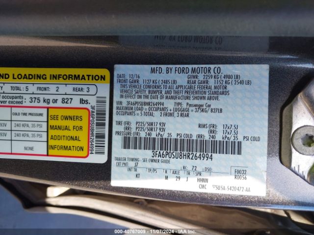 3FA6P0SU8HR264994 Ford Fusion Energi Titanium