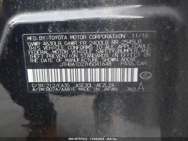 JTHBA1D27H5041648 Lexus IS 200T