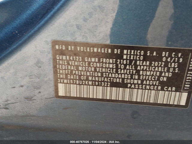 3VWE57BU2KM191322 Volkswagen Jetta 1.4t Sel