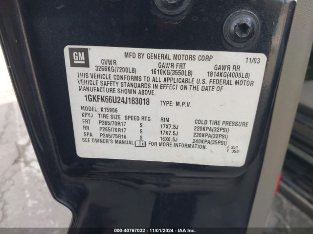 2004 GMC YUKON XL DENALI 1GKFK66U24J183018 Photo 8