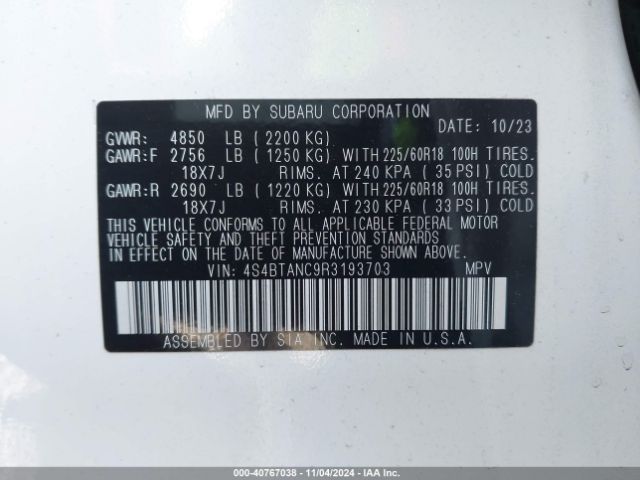 4S4BTANC9R3193703 Subaru Outback Limited