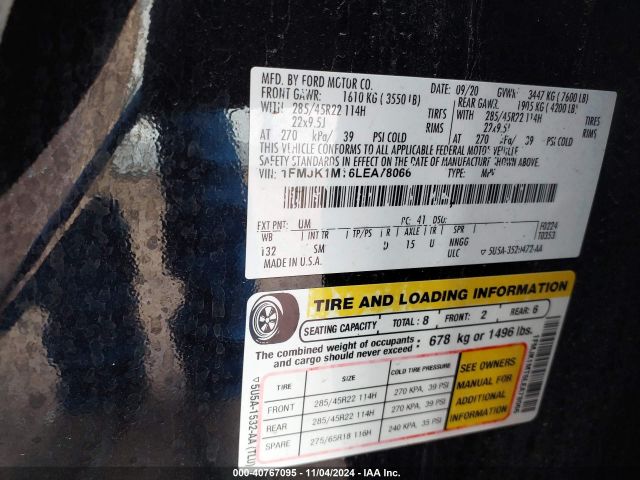 1FMJK1MT6LEA78066 Ford Expedition Platinum Max