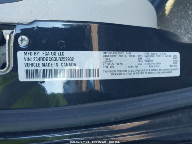 2C4RDGCG3LR252932 Dodge Grand Caravan Sxt