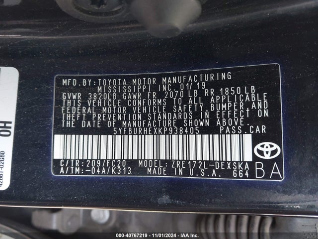 Toyota COROLLA SE 2019 5YFBURHEXKP938405 Image 9