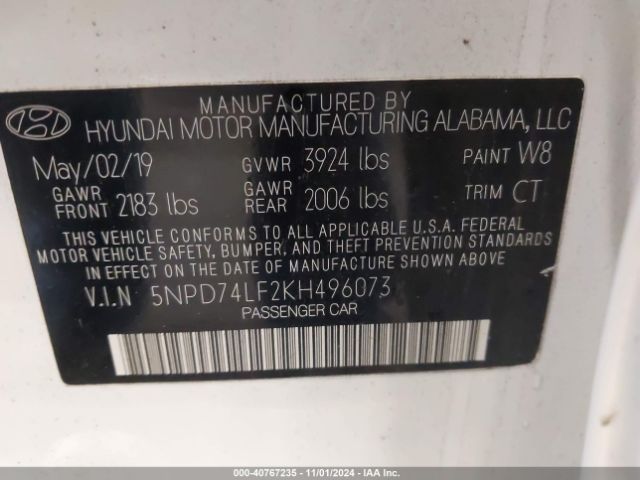 5NPD74LF2KH496073 Hyundai ELANTRA SE