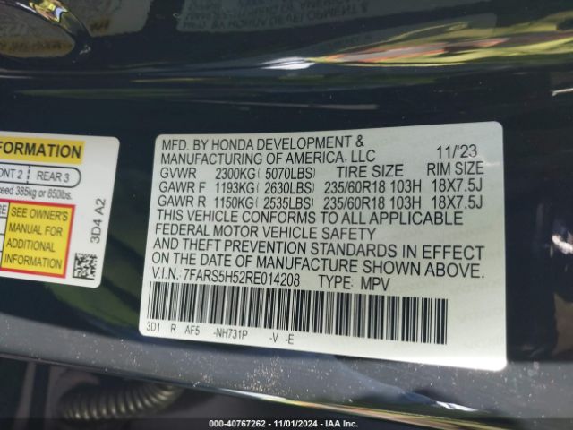 7FARS5H52RE014208 Honda Cr-v Hybrid Sport