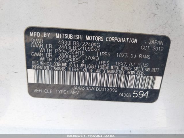 2013 MITSUBISHI OUTLANDER JA4AS3AW1DU013092 Photo 8