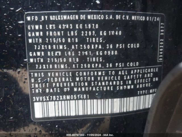 3VVSX7B2XRM051481 Volkswagen Taos 1.5t Se