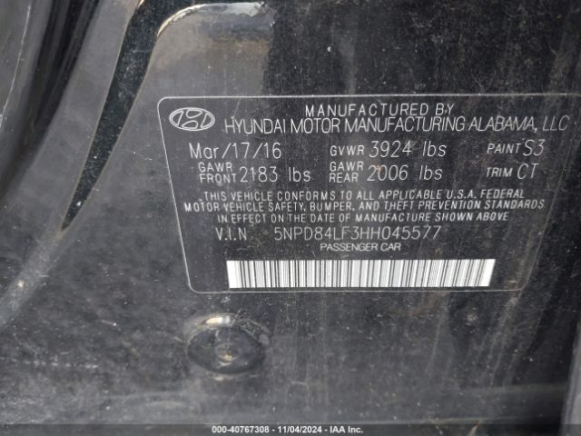 5NPD84LF3HH045577 Hyundai Elantra Limited