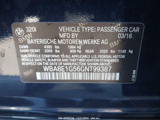 WBA8E1G56GNT99387 BMW 320i