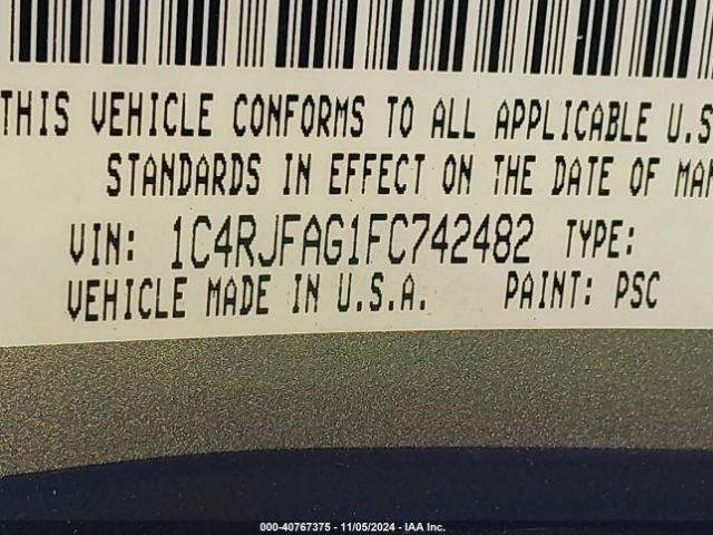 1C4RJFAG1FC742482 Jeep Grand Cherokee Altitude