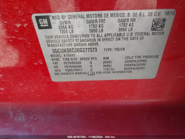 3GCUKSEC0EG277373 Chevrolet Silverado 1500 1lz
