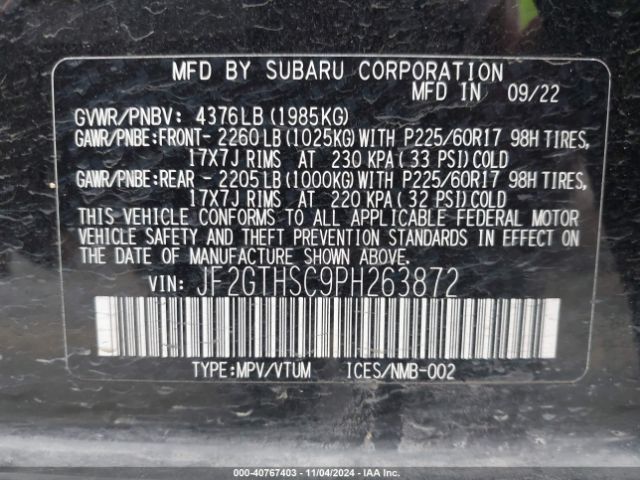 JF2GTHSC9PH263872 Subaru Crosstrek Sport