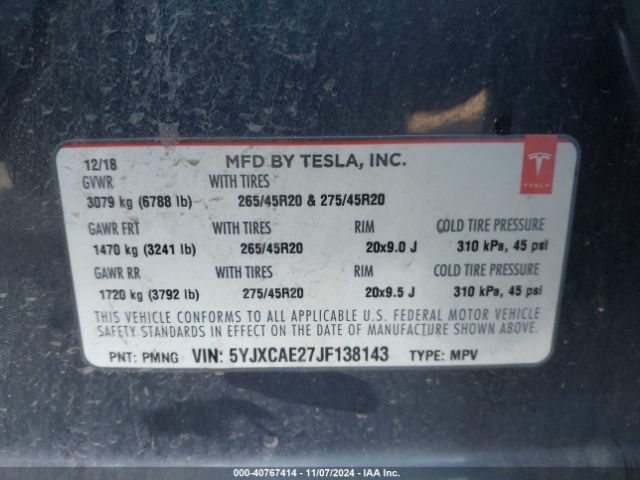 5YJXCAE27JF138143 Tesla Model X 100d/75d/p100d
