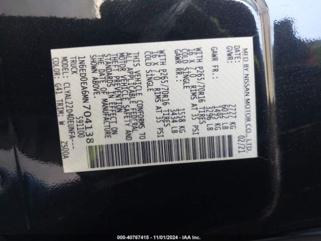 1N6ED0EA6MN704138 Nissan Frontier Sv 4x2