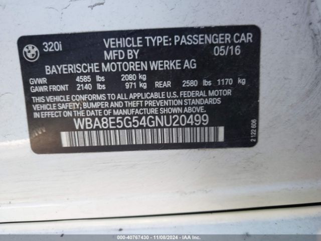 WBA8E5G54GNU20499 BMW 320i Xdrive