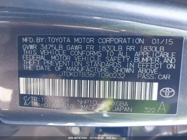 JTDKDTB36F1090232 Toyota Prius C Four