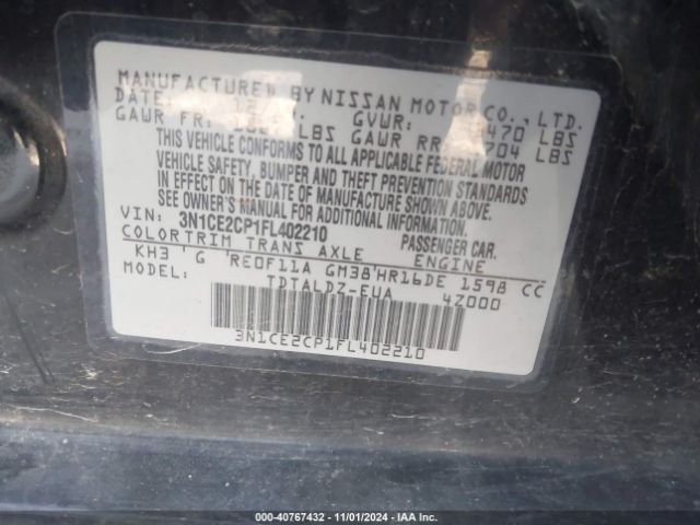3N1CE2CP1FL402210 Nissan Versa Note Sv