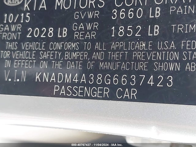 KIA RIO LX 2016 KNADM4A38G6637423 Image 9