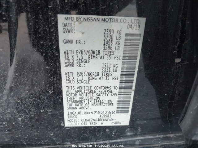 Nissan Frontier Sv 2019 1N6AD0ERXKN762268 Image 9
