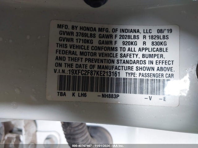 Honda Civic Sport 2019 19XFC2F87KE213161 Image 9