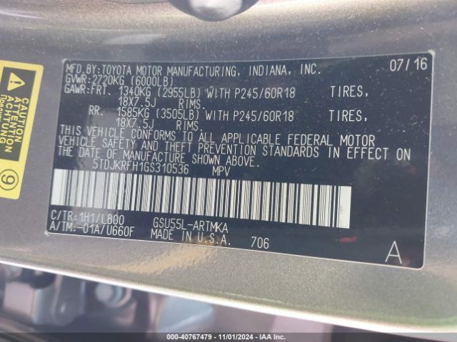 5TDJKRFH1GS310536 Toyota Highlander Xle V6