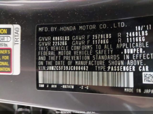 JHMZC5F39JC000462 Honda Clarity Plug-in Hybrid Touring