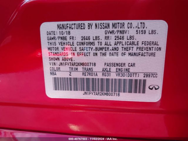 JN1FV7AR2KM800718 Infiniti Q50 3.0t Red Sport 400