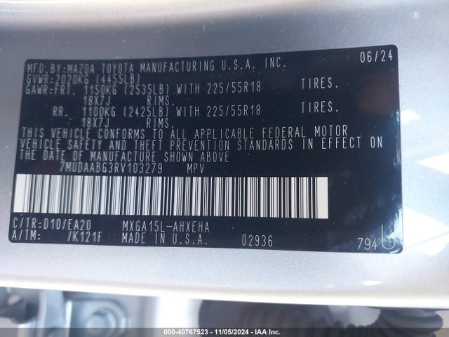 7MUDAABG3RV103279 Toyota Corolla Cross Xle