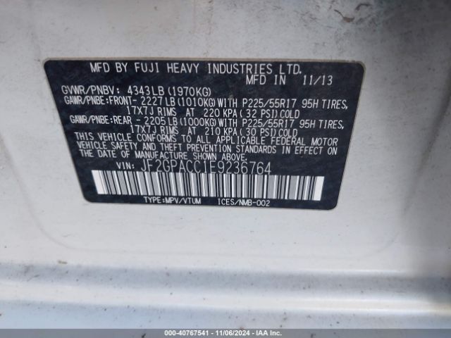 JF2GPACC1E9236764 Subaru Xv Crosstrek 2.0i Premium