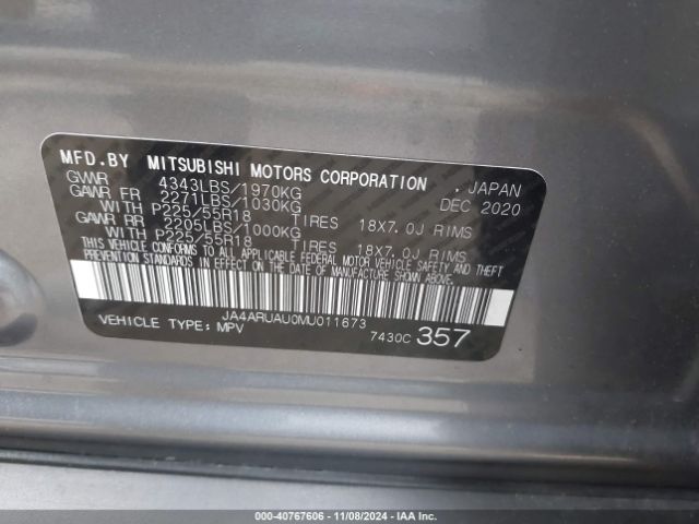 JA4ARUAU0MU011673 Mitsubishi Outlander Sport 2.0 Be /2.0 Es /2.0 Le /2.0 Se