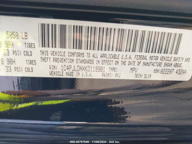 1C4PJLDNXKD119981 Jeep Cherokee Limited Fwd