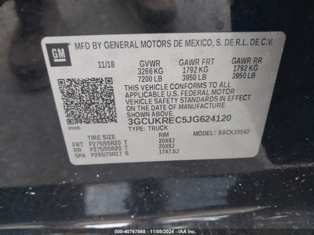 3GCUKREC5JG624120 Chevrolet Silverado 1500 1lt