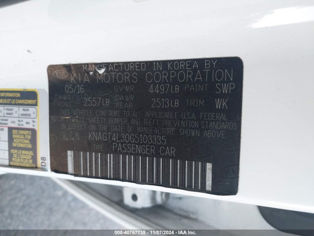 KIA Optima Lx 2016 KNAGT4L30G5103335 Image 9