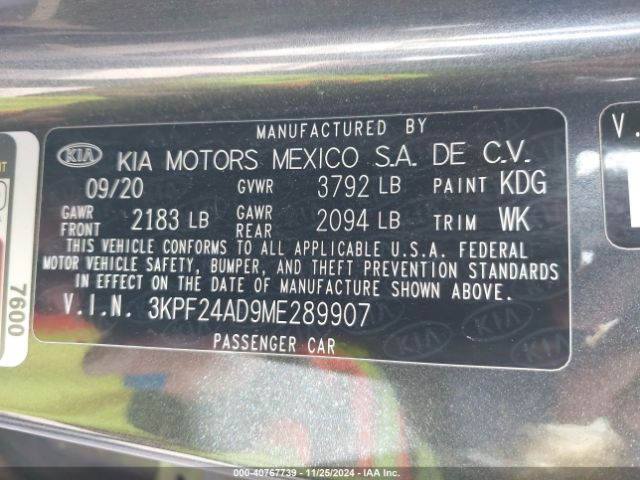 3KPF24AD9ME289907 KIA FORTE FE
