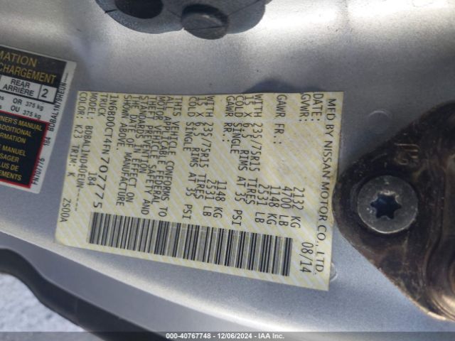 1N6BD0CT4FN707775 Nissan Frontier S/sv-i4
