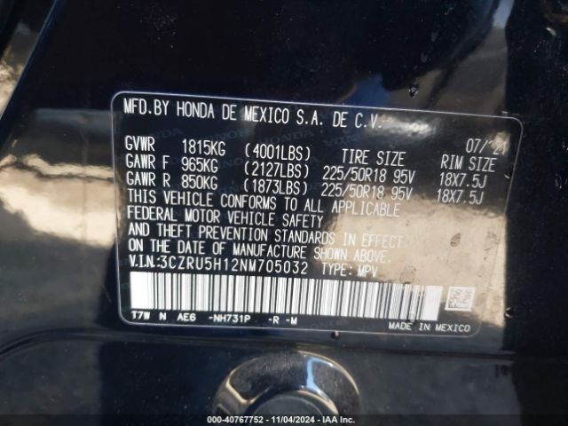 3CZRU5H12NM705032 Honda Hr-v 2wd Sport