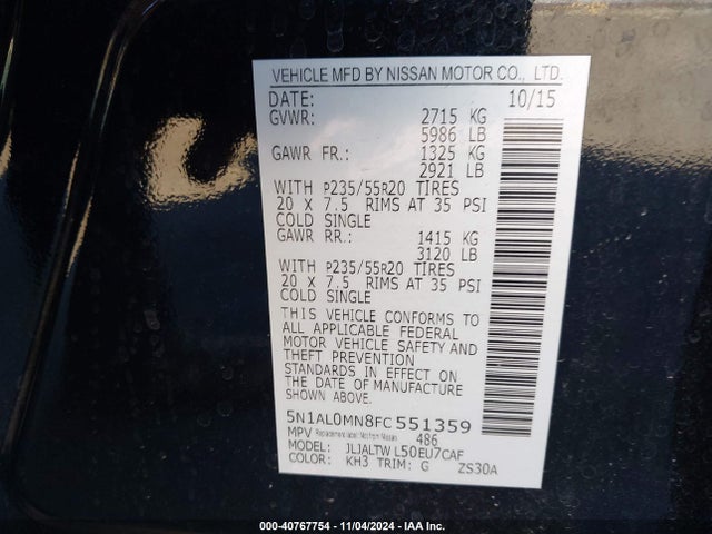 Infiniti QX60 2015 5N1AL0MN8FC551359 Image 9