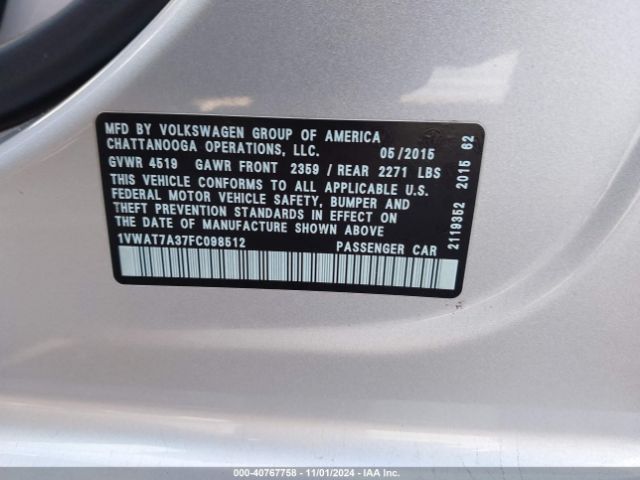 1VWAT7A37FC098512 Volkswagen Passat 1.8t Limited Edition