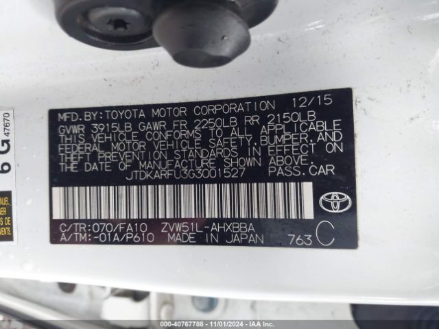 JTDKARFU3G3001527 Toyota Prius Three