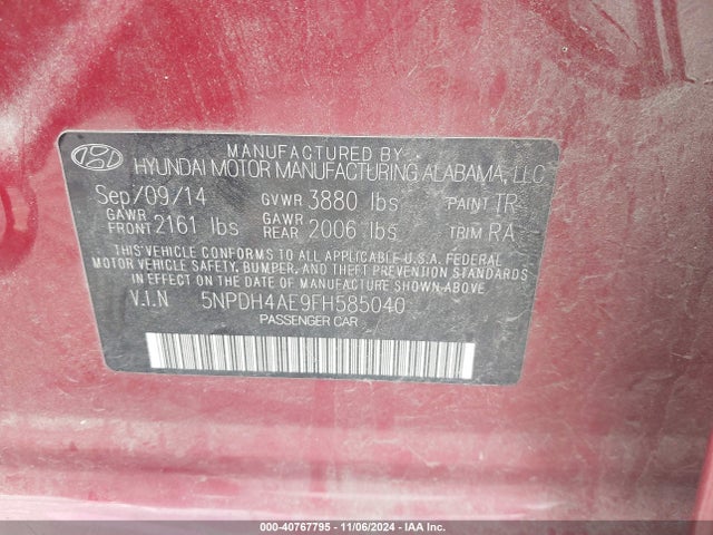 Hyundai ELANTRA SE 2015 5NPDH4AE9FH585040 Image 9