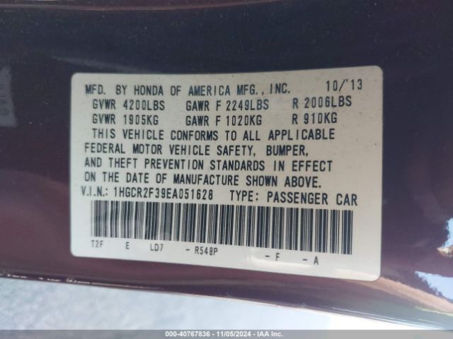 1HGCR2F39EA051628 Honda ACCORD LX