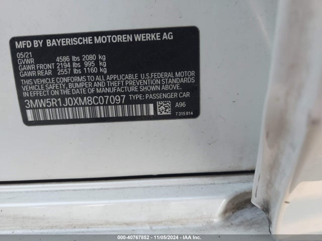 BMW 330I 2021 3MW5R1J0XM8C07097 Image 9