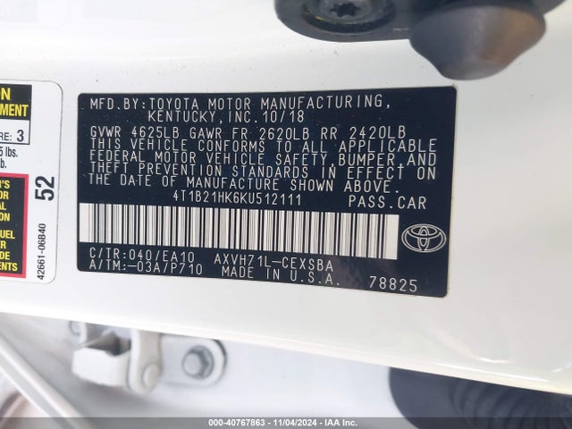 4T1B21HK6KU512111 Toyota Camry Hybrid Se